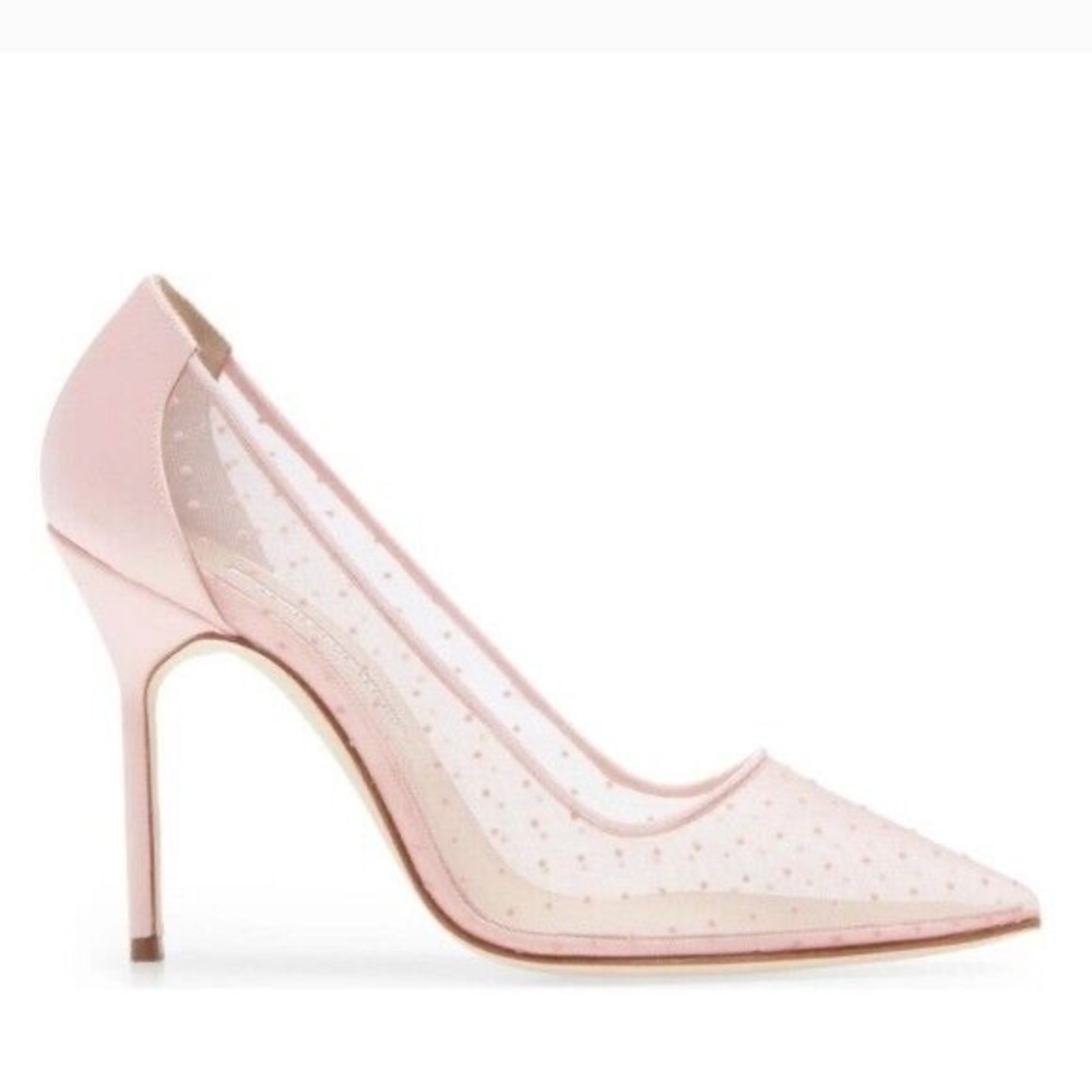 Manolo Blahnik Pink Mesh and Satin Bbla Pointed Toe Pumps Size 37.5